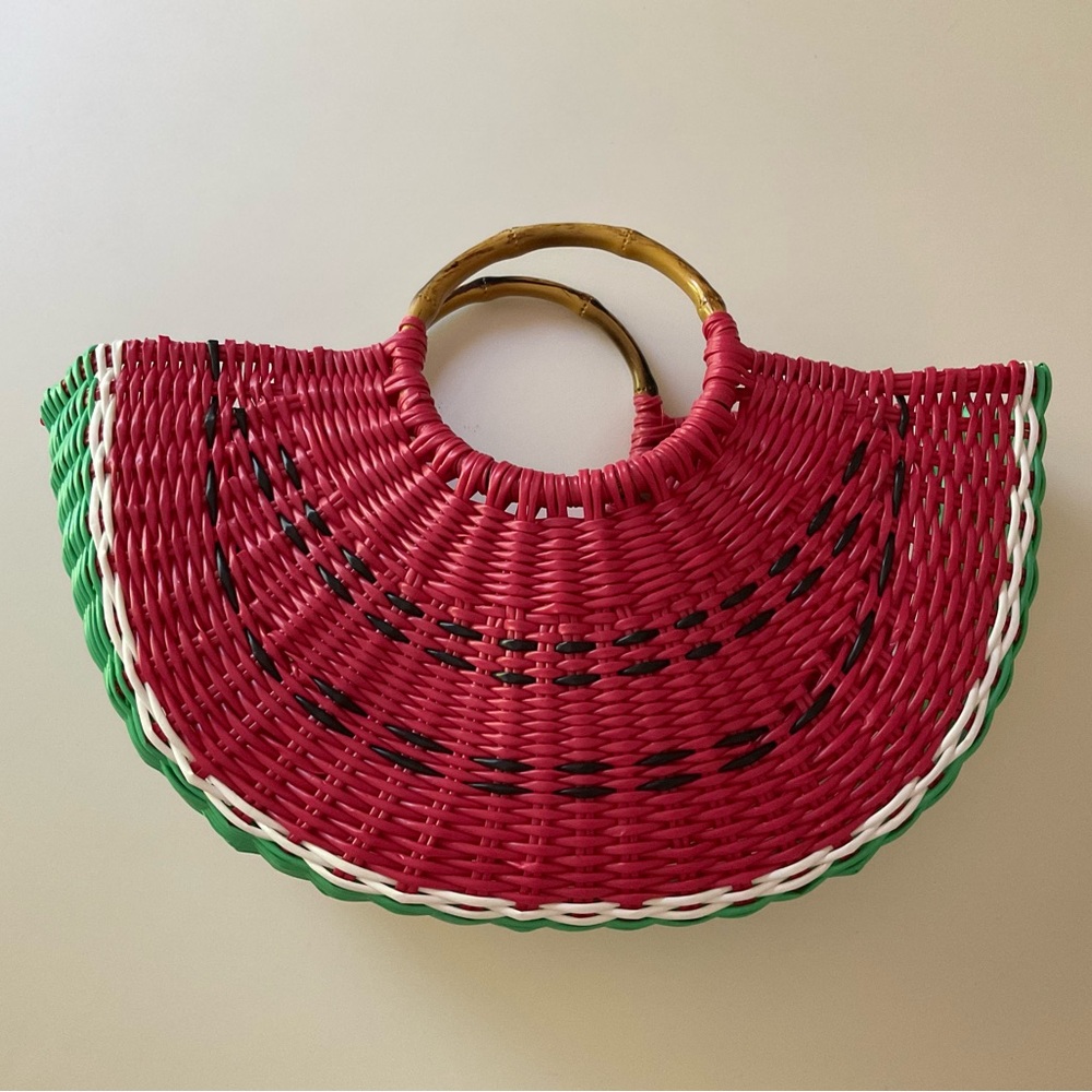 NEW Watermelon Woven Plastic Open Crescent Tote Bag Half Moon Purse